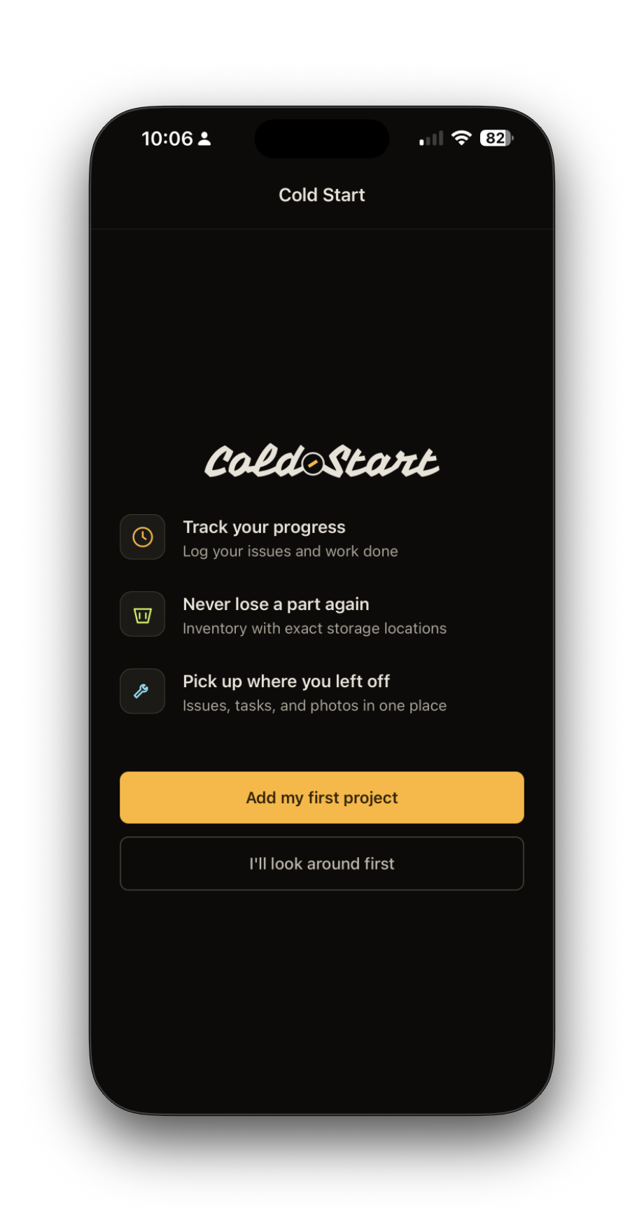 Cold Start app screenshot 1